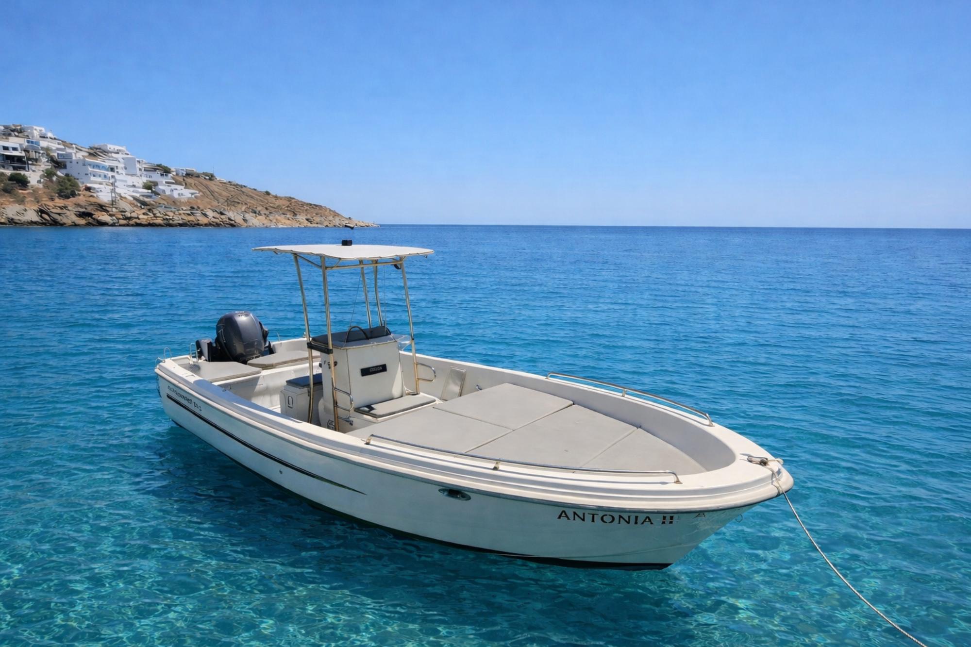 RENT A 5M POLYESTERIC BOAT WITH LICENCE