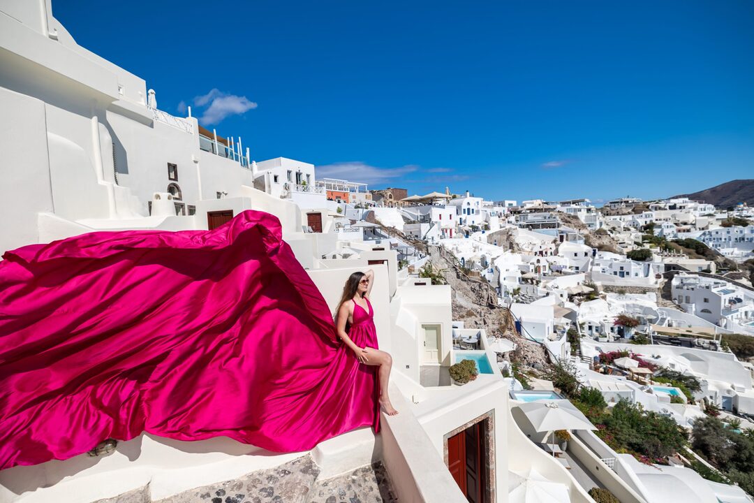 Santorini Flying Dress Photoshoot