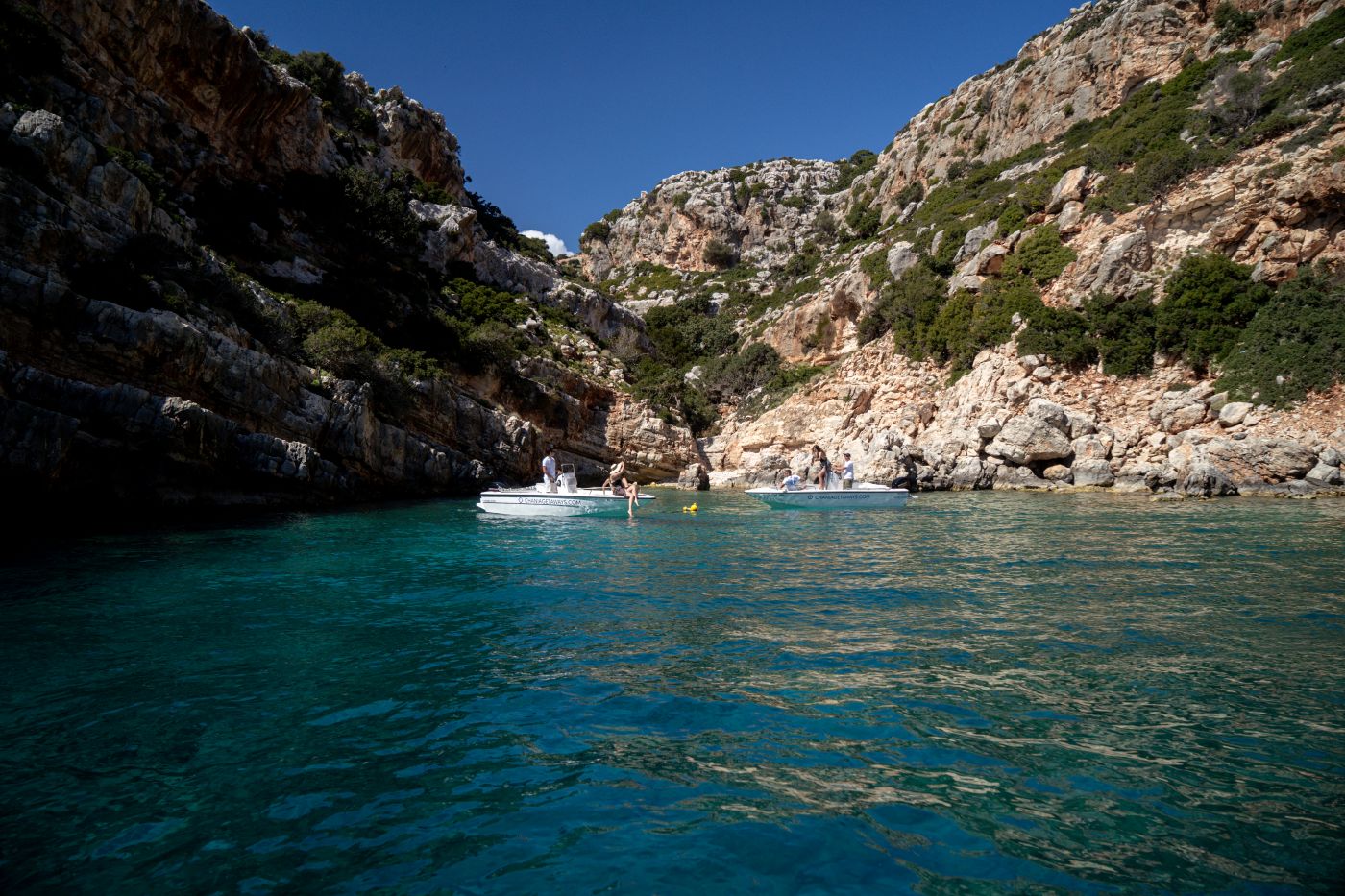 Rent a Boat 80hp with License and Explore Seitan Limania - Crique de Souda (Kamares) - Aspra Coast - Admiral Island - Sosorides & Marathi Island
