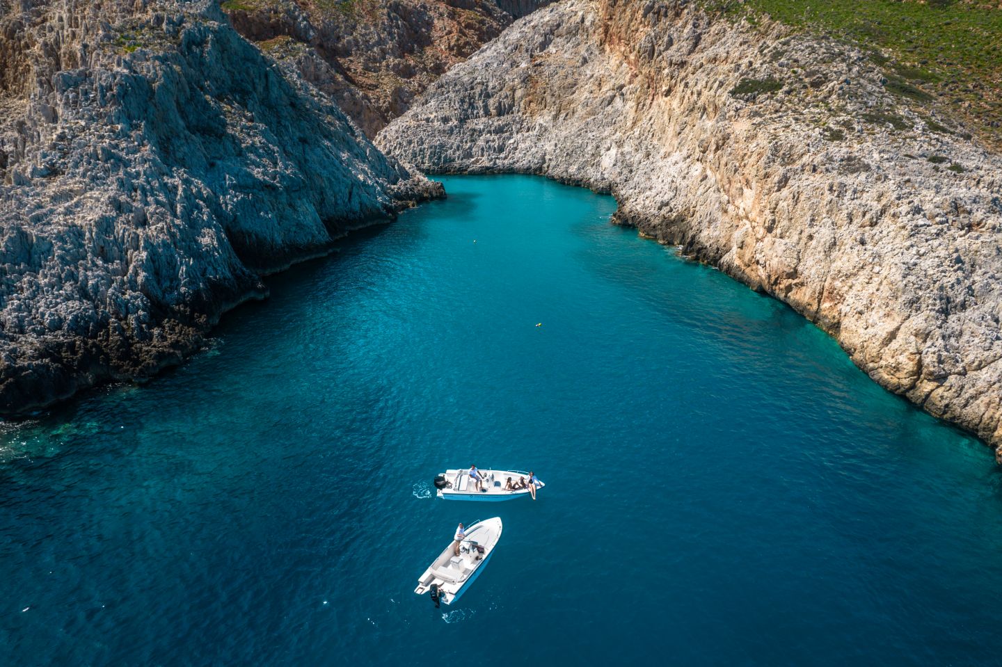 Rent a Boat 30hp without Skipper (No license needed) and Explore Seitan Limania - Crique de Souda (Kamares) - Aspra Coast - Admiral Island - Sosorides & Marathi Island