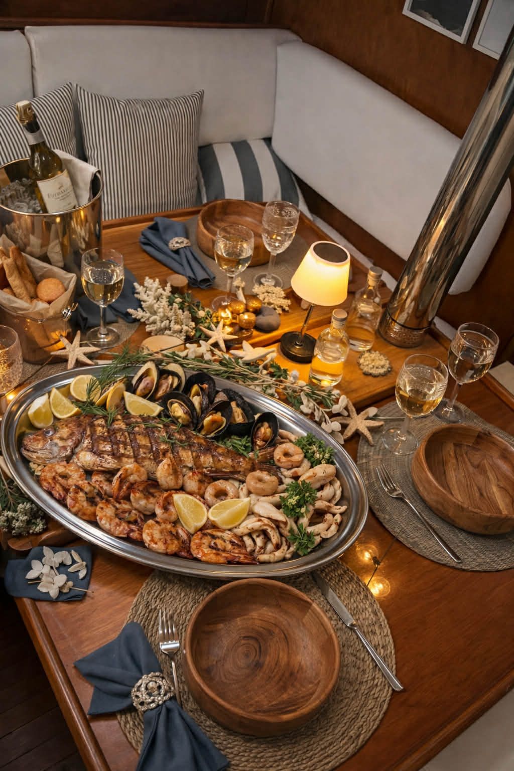 Dine & Wine on a moored Sailboat at Heraklion marina