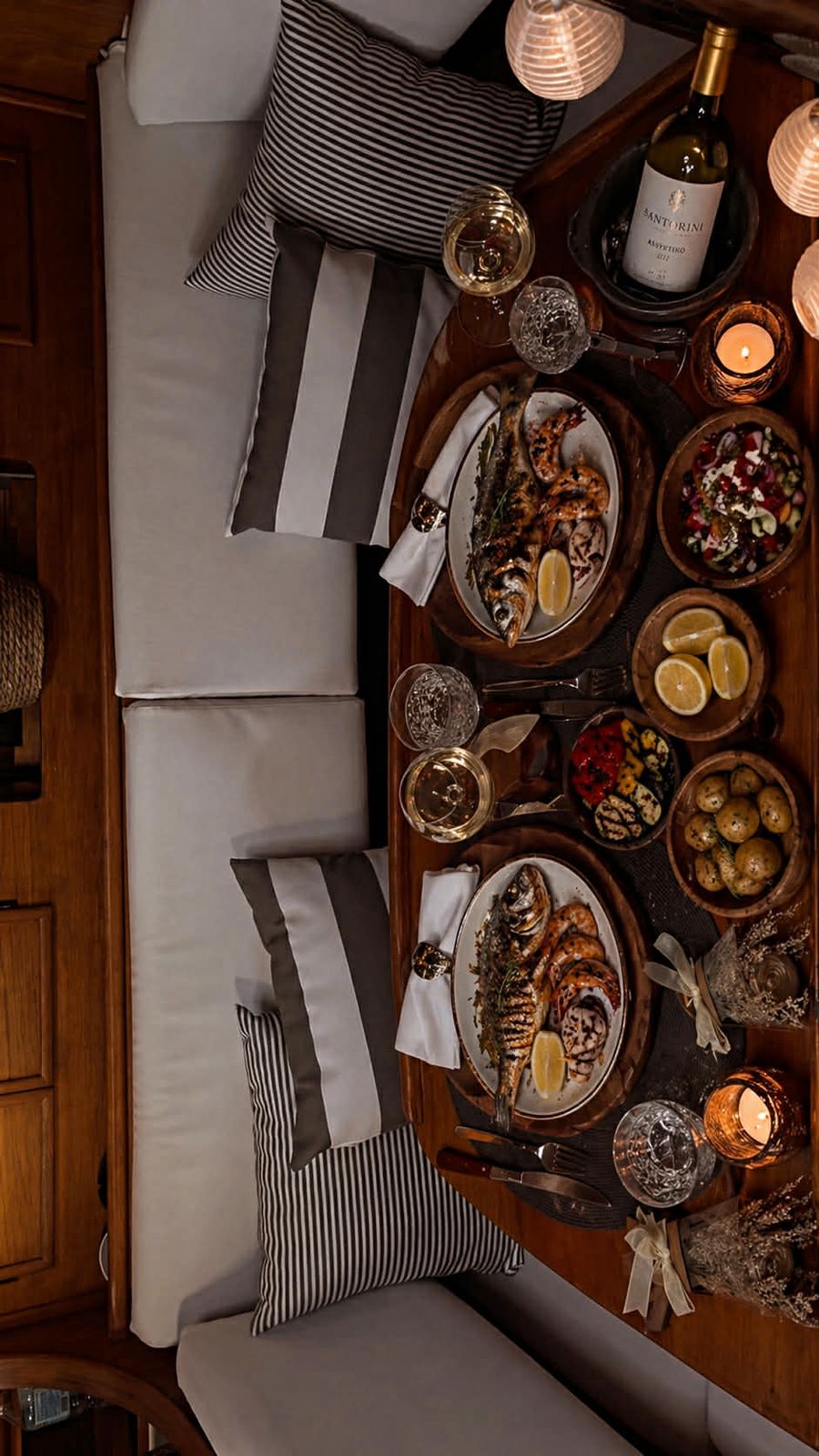 Dine & Wine on a moored Sailboat at Heraklion marina
