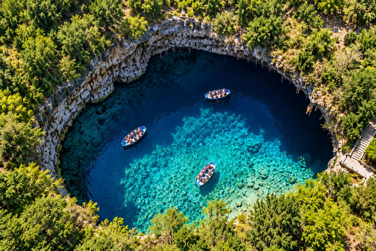 From Argostoli: Kefalonia Caves and Myrtos from above