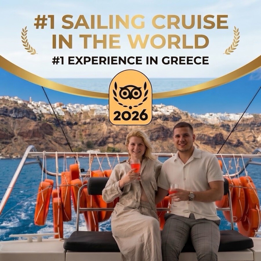 Catamaran Semi-Private Sunset Premium Ammoudi Cruise with BBQ, Open Bar & Transfers