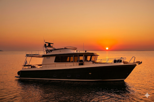 Private Targa Motor Yacht Half Day Sunset Cruise with BBQ, Open Bar & Transfers